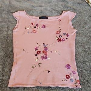 Peach embroidered with flowers top